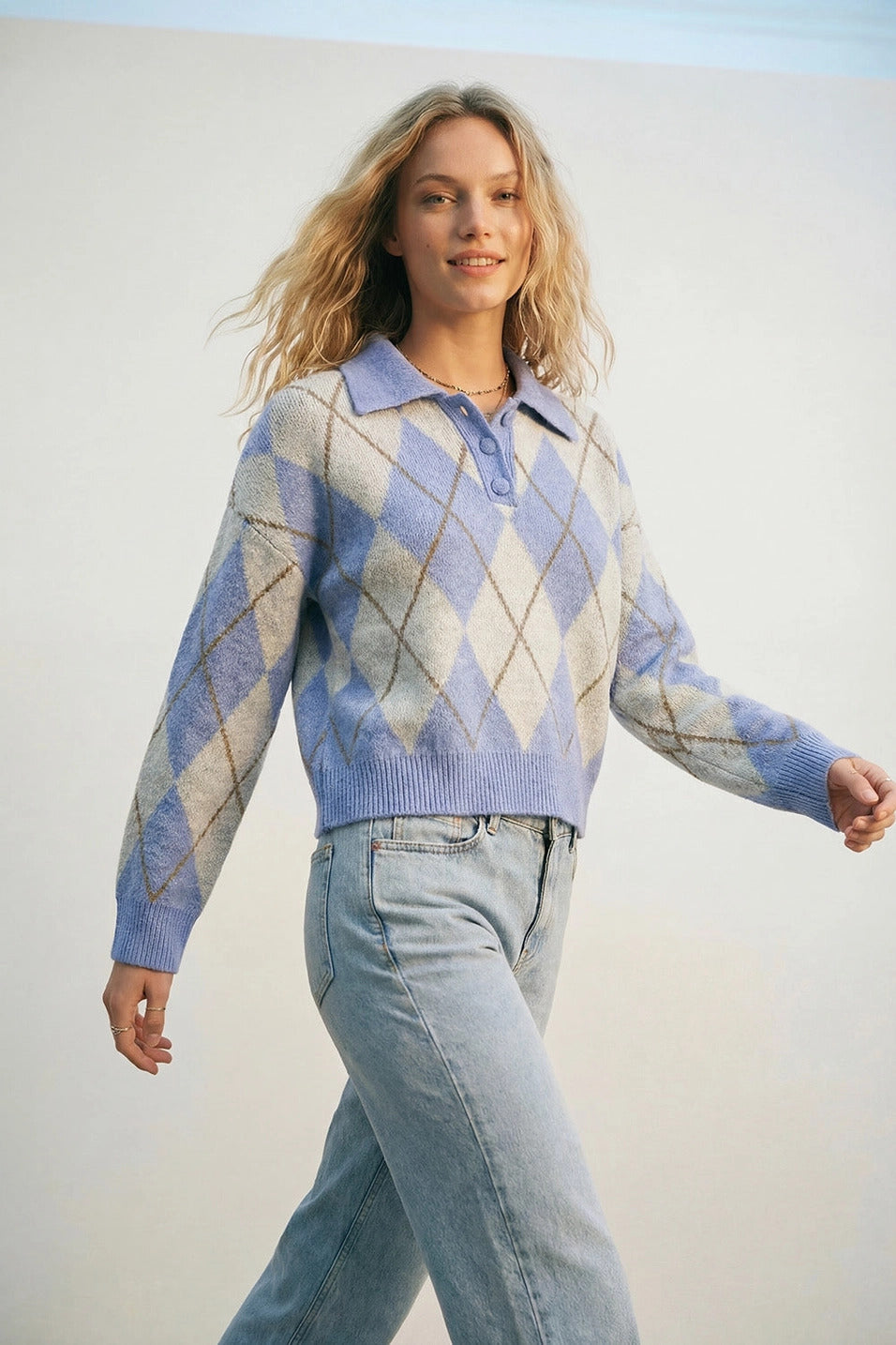 Collared Light Blue Diamond Sweater