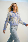 Collared Light Blue Diamond Sweater