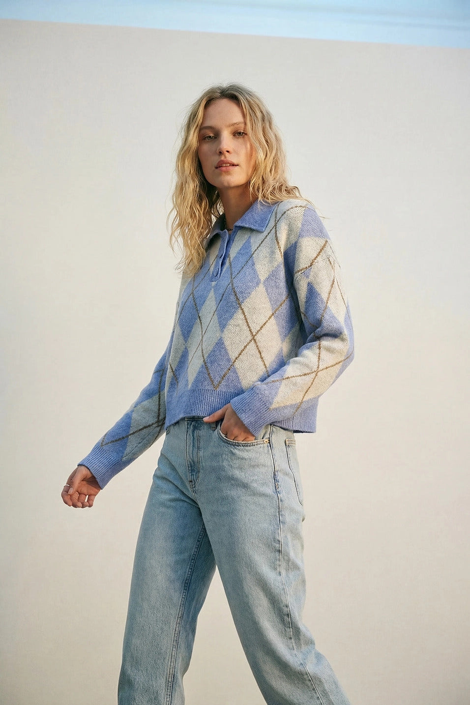 Collared Light Blue Diamond Sweater