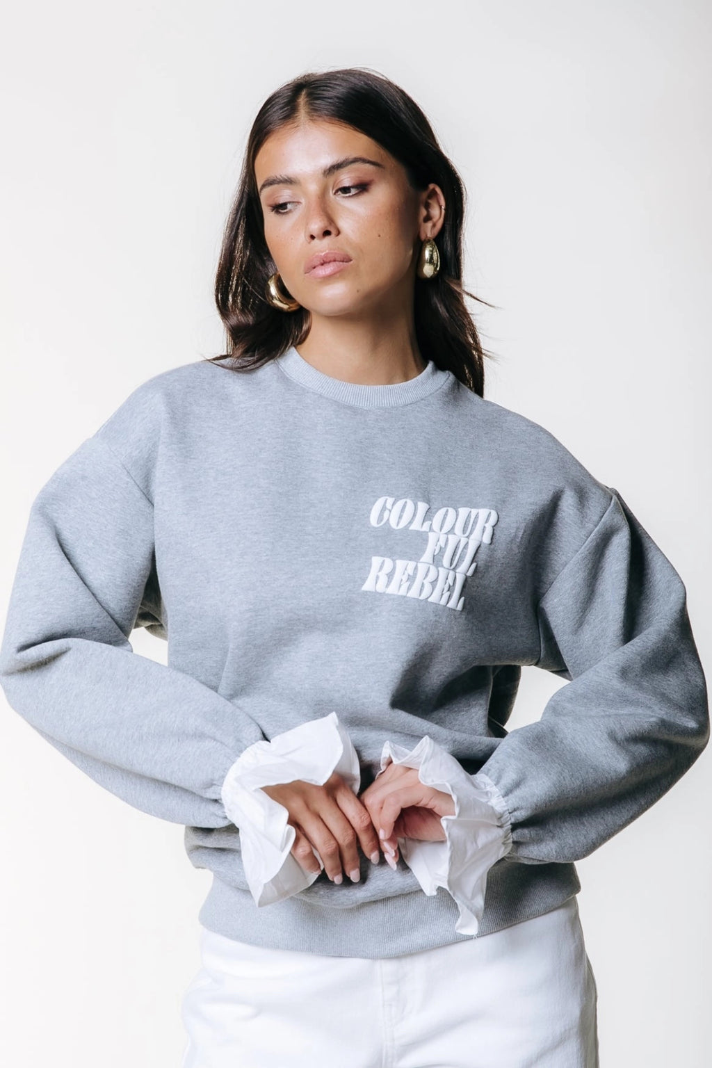 Poplin cuff sweatshirt