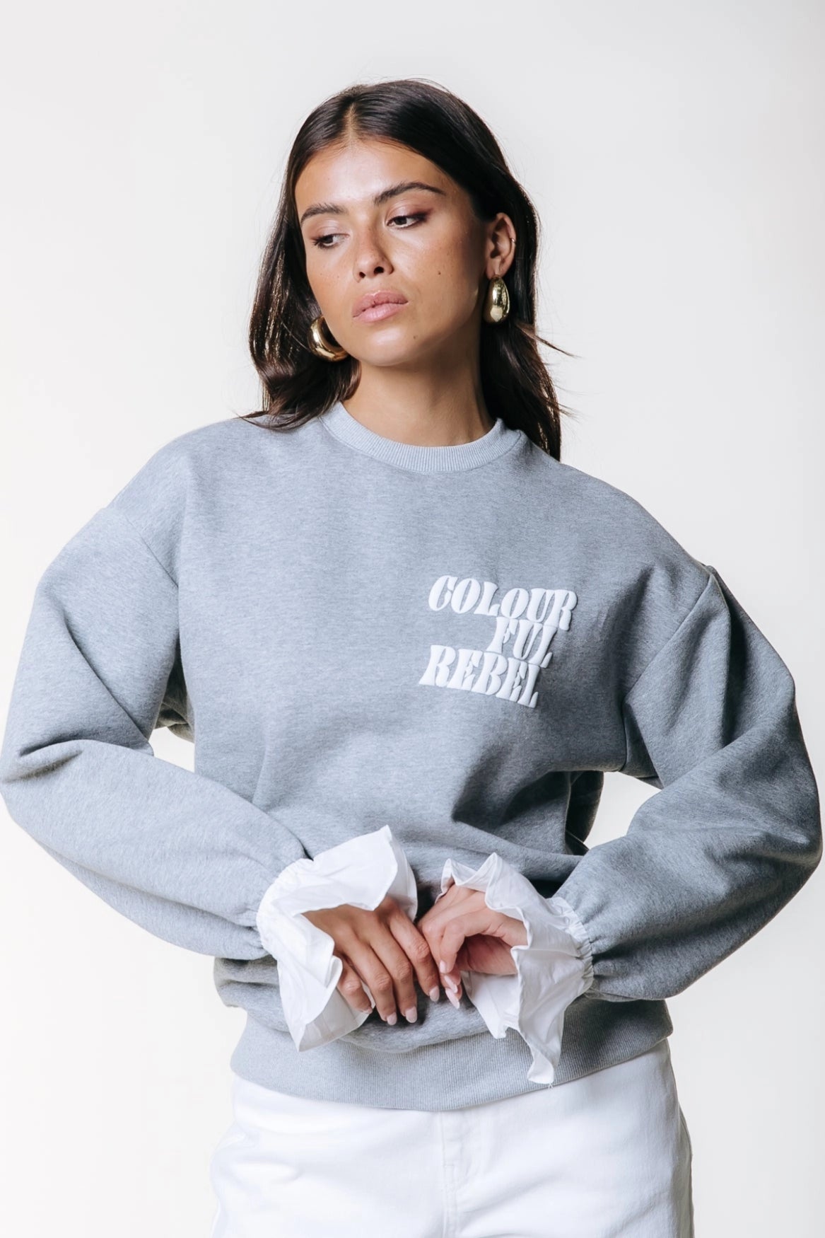 Poplin cuff sweatshirt